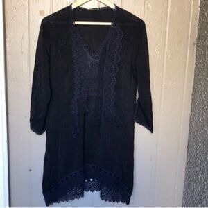 Johnny Was embroidered Black Tunic Dress